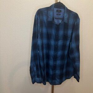 Men’s Vince Button Down Shirt Brushed cotton Feel Blue and Black Plaid  size XL